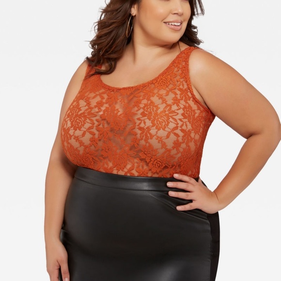4X Plus Size Orange Lace Sheer Tank NWT - Picture 2 of 4